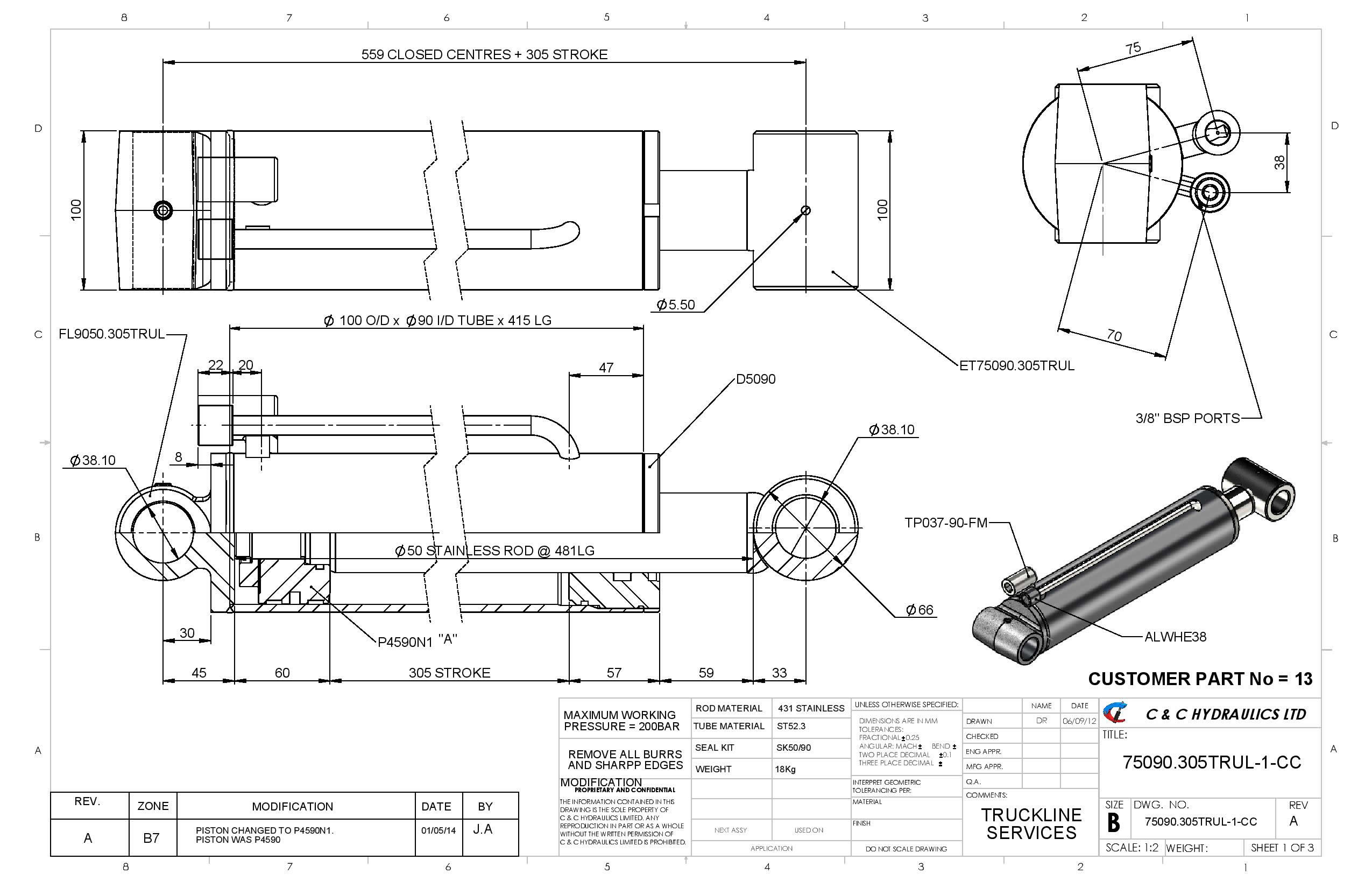 75090.305TRUL 1 CC. CYLINDER ONLY REV A