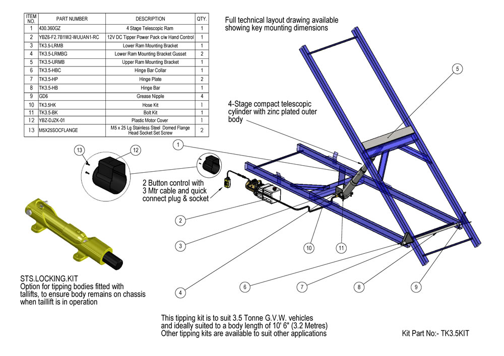 TK3 5 Under Body Tipping Gear Kit (outlined)-page-001 - C ... 12v hydraulic pump solenoid wiring diagram 